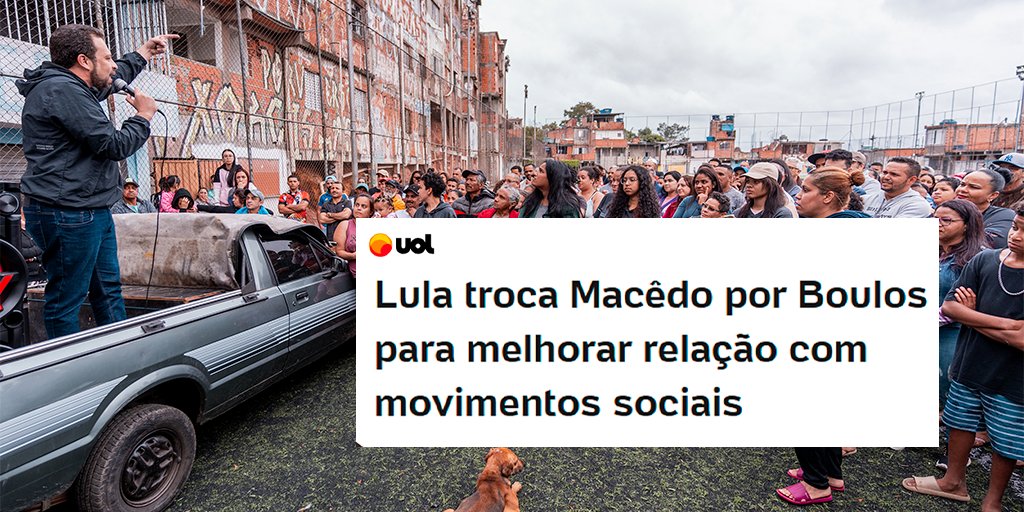 Escolha excelente do presidente Lula, estaremos com você companheiro <a href="/GuilhermeBoulos/">Guilherme Boulos</a>  no combate ao f@scismo nas ruas e pra levantar ainda mais as pautas dos movimentos sociais!