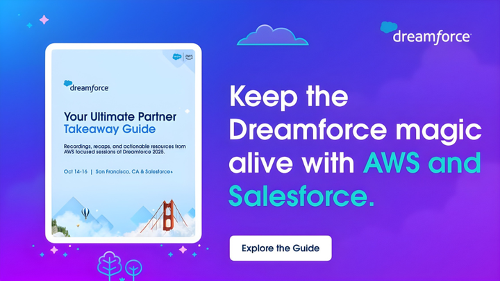 partnerforce's tweet image. Dreamforce may be over, but that doesn’t mean that the magic has to end! ✨

Discover how AWS and Salesforce together can help you innovate faster and achieve your biggest goals: invite.salesforce.com/awsatdf25