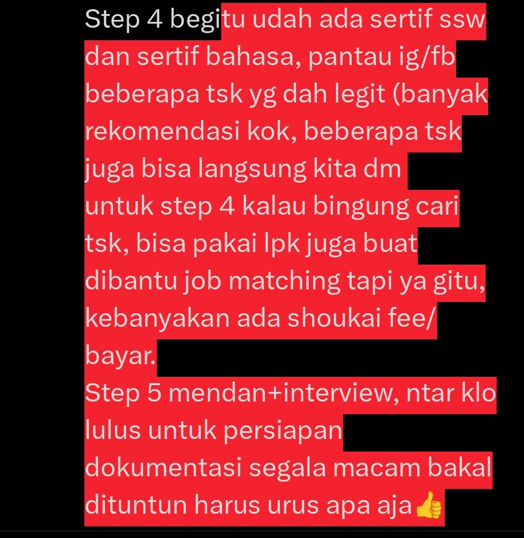 sunzdayy's tweet image. Garis besarnya gini kak
Belajar bahasa dulu (bisa mandiri/kursus online). Ini bisa sambil nyicil belajar materi ssw juga
Step 2 ambil ujian bahasa (jlpt/jft) kalau dah siap
Step 3 ambil ujian ssw (daftar via web prometric sesuai bidang yg dimau/cari calo klo takut gabisa war)