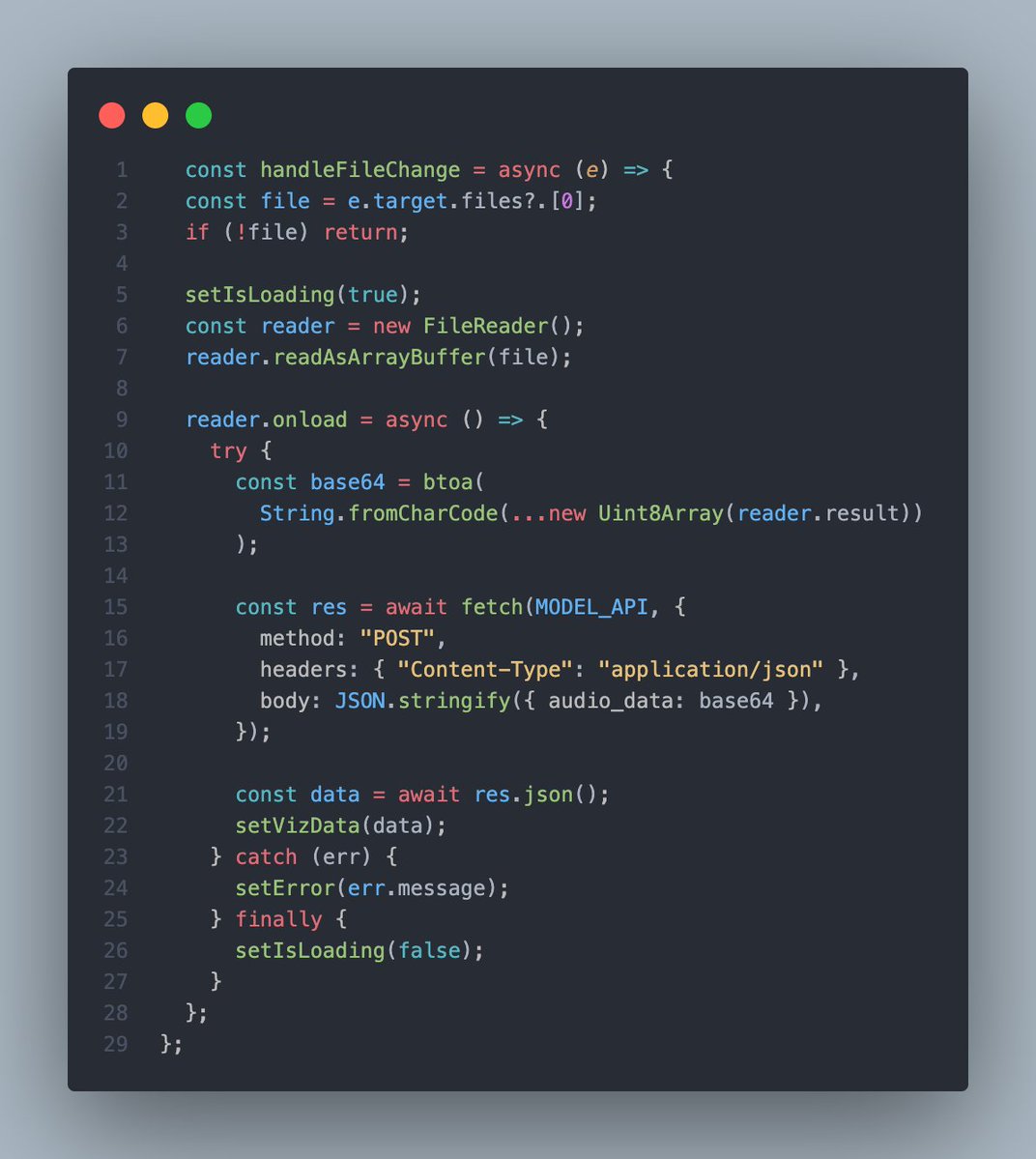 joshhitech's tweet image. Using async/await to handle uploads → predictions → live UI updates was really helpful when I was building a CNN Audio Classifier. #async #await