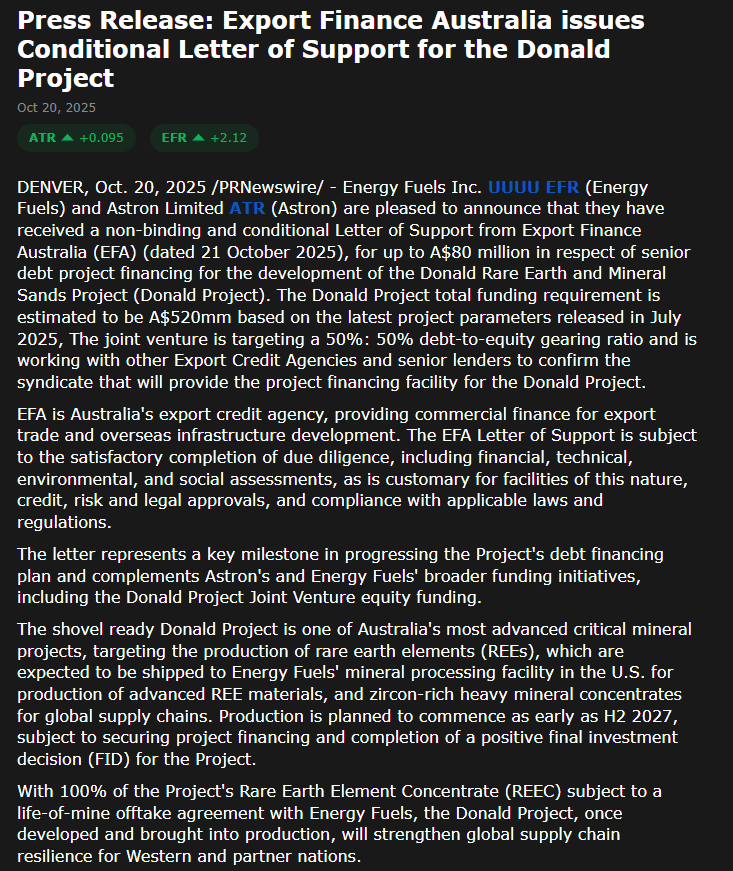 $UUUU ... Australia Moves Forward with The Donald REE Project