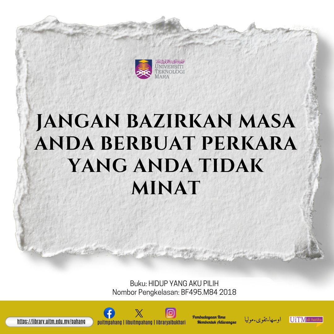 LibUiTMPahang's tweet image. Sila ikuti maklumat terkini dilaman web rasmi kami di
library.uitm.edu.my/pahang
#libphg
#pabmembaca
#libraryforall
#PembudayaanIlmuMembentukAdiwangsa
LIKE & FOLLOW FACEBOOK Perpustakaan Al-Bukhari:
facebook.com/library.uitm.p…