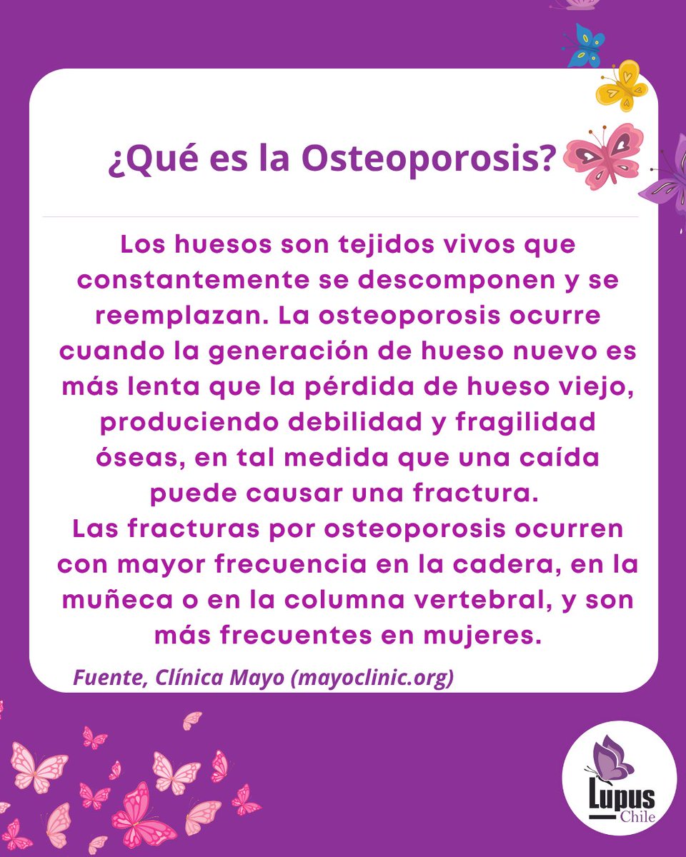 Lupus_Chile's tweet image. Hoy es el #DíaMundialDeLaOsteoporosis, una enfermedad reumática silenciosa que afecta a más de 500 millones de personas.

Si tienes Lupus, toma nota para prevenir fracturas, dolores, limitaciones a tu movilidad o alteraciones en tu calidad de vida.