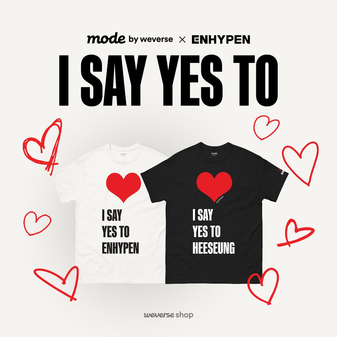 weverseshop's tweet photo. Weverse US ‘I SAY YES’ mode: Say Yes to ENHYPEN Official Merch Available for Purchase💗

Official merch created with names hand-written by #ENHYPEN (@ENHYPEN) members and heart drawings filled with love.
Check out the ‘I SAY YES’ mode: Say Yes to ENHYPEN official merch exclusively available on Weverse Shop now!
* Available for purchase and shipment only in the United States.

📅Purchase period: Begins on Mon, Oct 20, 6:00 PM (PDT)
🛒#WeverseShop: https://t.co/0k9MeHlhTr