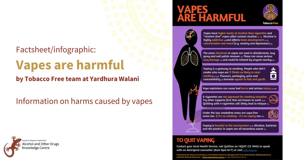 AIAODKC's tweet image. This factsheet, created by the Tobacco Free team at @YardhuraWalani, provides information on the harms caused by #vapes. It includes information on nicotine, chemicals in vapes, vape-free spaces, and the environmental harms of vapes: 🔗 bit.ly/3IW5Vpv
