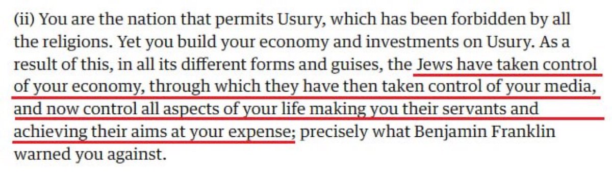 Usam Bn Ladin'in Amerika'ya mektubu:

"Yahudiler ekonominizi kontrol altına aldılar, ardından medyanızı kontrol altına aldılar ve şimdi hayatınızın her alanını kontrol ediyorlar, sizi kendilerine hizmetkar ediyorlar ve amaçlarına sizin sırtınızdan ulaşıyorlar."