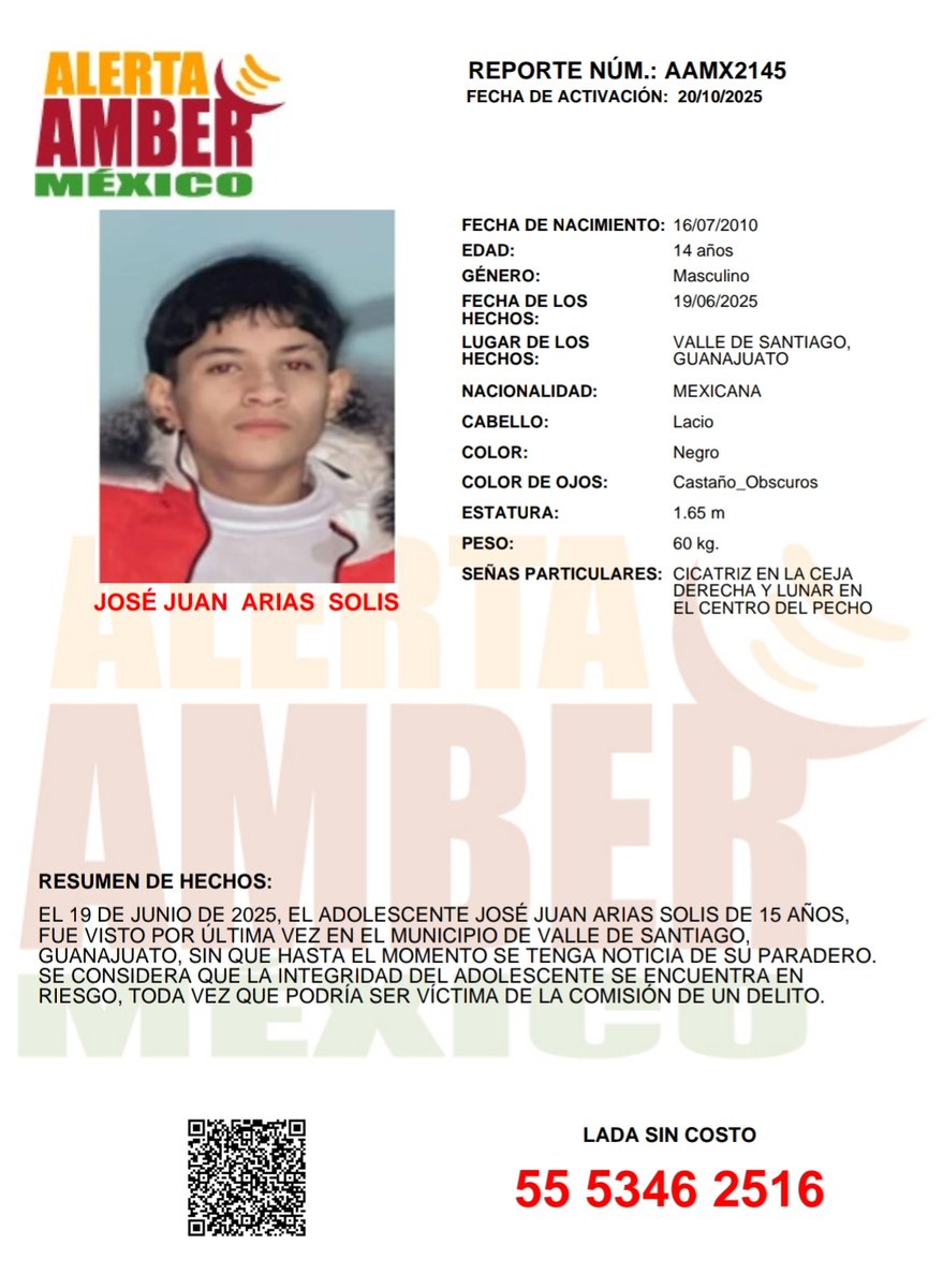 AAMBER_mx's tweet image. #AlertaAMBER solicita su apoyo y RT para la búsqueda y localización del adolescente JOSÉ JUAN ARIAS SOLIS, de 15 años de edad.