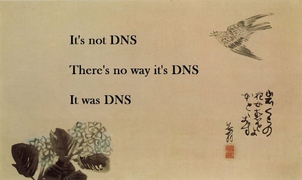 LinuxHandbook's tweet image. It&apos;s not DNS
There&apos;s no way it&apos;s DNS
It was DNS

-- AWS