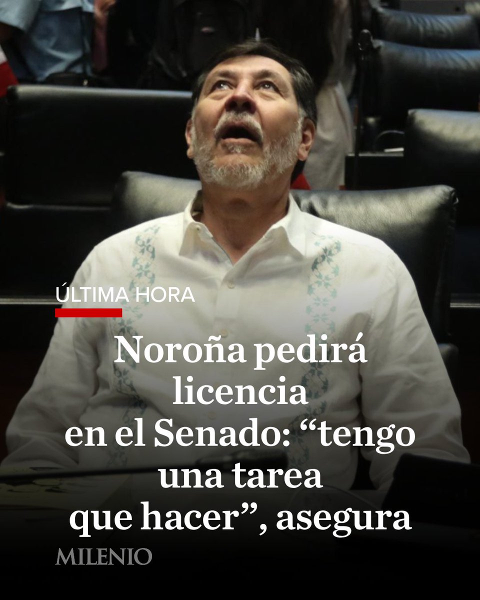 Milenio's tweet image. 🚨 #ÚLTIMAHORA | Gerardo Fernández Noroña, senador de Morena, anunció que el 24 de octubre pedirá licencia para ausentarse por un tiempo, que no especificó, de funciones como legislador.
En los últimos meses, el morenista ha estado envuelto en controversias tras ser cuestionado…
