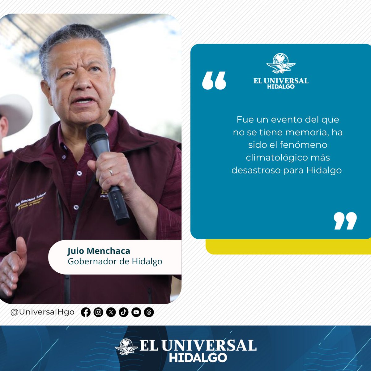 UniversalHgo's tweet image. En reunión con habitantes del municipio de Nicolás Flores para supervisar las labores de atención y apoyo, Julio Menchaca Salazar, gobernador de Hidalgo, señaló que la emergencia provocada por las lluvias extraordinarias que han afectado severamente a la región, no tiene…