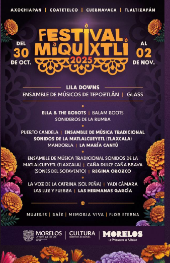 ZonaCNoticias's tweet image. Listo el #programa #Miquixtli #Morelos el desfile inaugural será el 30 de Octubre a las 5:00 de la tarde en calles del centro de #Cuernavaca. Habrá invitados de primer nivel como Lila Downs