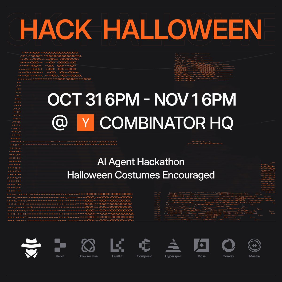 GuptaAnkitV's tweet image. Super excited that @agentmail is hosting a spooky Halloween themed Hackathon, brought to you by @Replit, @browser_use, @livekit, @convex_dev and @hyperspell at the YC office starting at 6pm on Oct 31 and running for 24 hours!