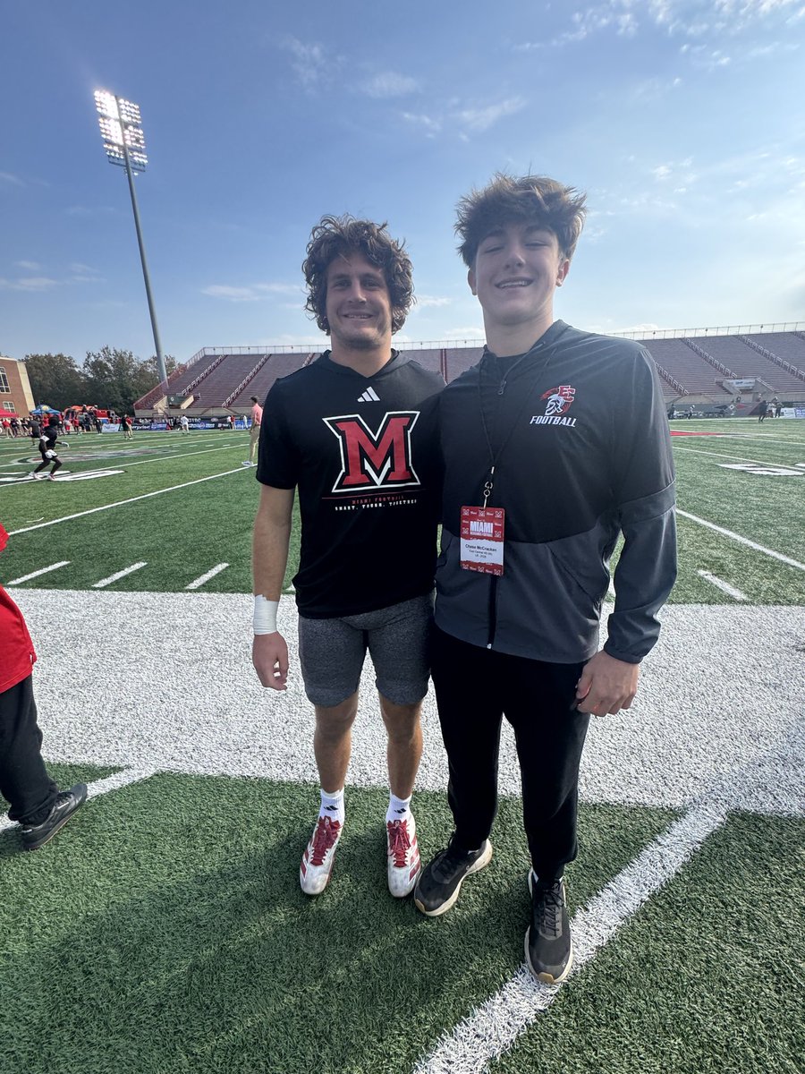 Had a great time <a href="/MiamiOHFootball/">Miami Football</a>   Great game day experience! Appreciated the time with <a href="/CoachBrechin/">Bill Brechin</a>  Looking forward to continuing to build the relationship. <a href="/Martin_Miami_HC/">Chuck Martin</a> <a href="/ajcooper48/">AJ Cooper</a> <a href="/CoadyKeller1/">Coady Keller</a> <a href="/Mr_Meiners/">Jake Meiners</a> <a href="/Bryan_Ault/">Bryan Ault - Midwest Scout</a> <a href="/TomLoy247/">Tom Loy</a> <a href="/AllenTrieu/">Allen Trieu</a> <a href="/FFBallAllDay/">Sam Erman</a> <a href="/Ohio7v7/">Ohio 7v7</a>