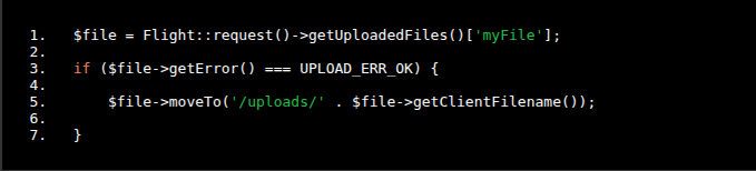 i_am_n0nag0n's tweet image. Handling file uploads in Flight? Skip the $_FILES mess—use Flight::request()->getUploadedFiles() for clean, object-oriented access. Check errors, get details, and move files safely with UploadedFile. Here's a quick example:
Dive deeper: docs.flightphp.com/learn/uploaded… #FlightPHP