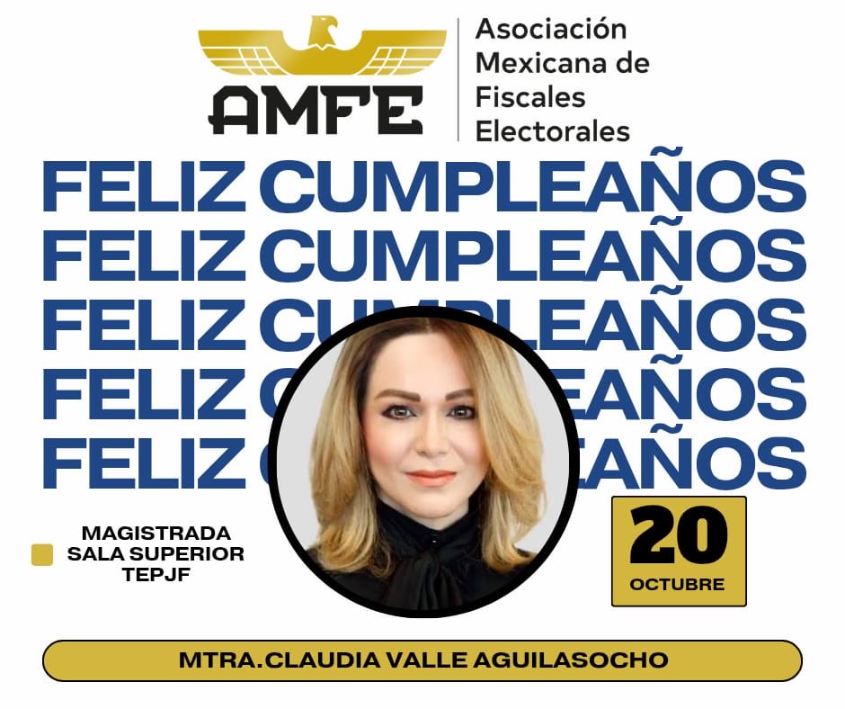 🎉 Feliz cumpleaños Magistrada Claudia Valle Agilasocho, integrante de la Sala Superior del <a href="/TEPJF_informa/">Tribunal Electoral del PJF</a> 
Su compromiso con la justicia electoral y la igualdad sigue siendo un referente para todas y todos quienes servimos en esta materia.
¡Muchas felicidades! 🎂⚖️