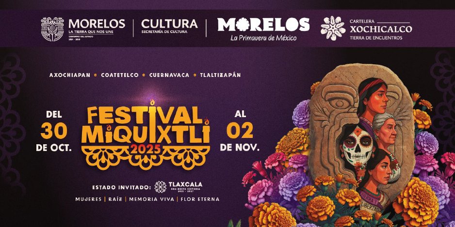 ZonaCNoticias's tweet image. Listo el #programa #Miquixtli #Morelos el desfile inaugural será el 30 de Octubre a las 5:00 de la tarde en calles del centro de #Cuernavaca. Habrá invitados de primer nivel como Lila Downs