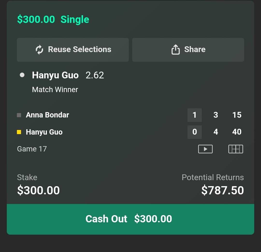 unified_mma's tweet photo. Hanyu guo ML +162 Live

Bondar is barely serving at 50% Service points so I'll take the home country gal with momentum on her side here https://t.co/OHYmwhkhbq
