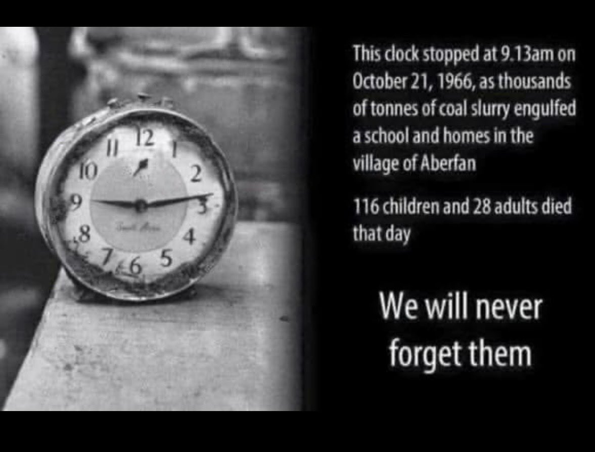 On Friday morning, the 21st October 1966, a wave of coal waste slid down the Aberfan Valley, taking the lives of 116 children and 28 adults with it.

In memory of all those children who went to school that morning, never to return home.  ❤️