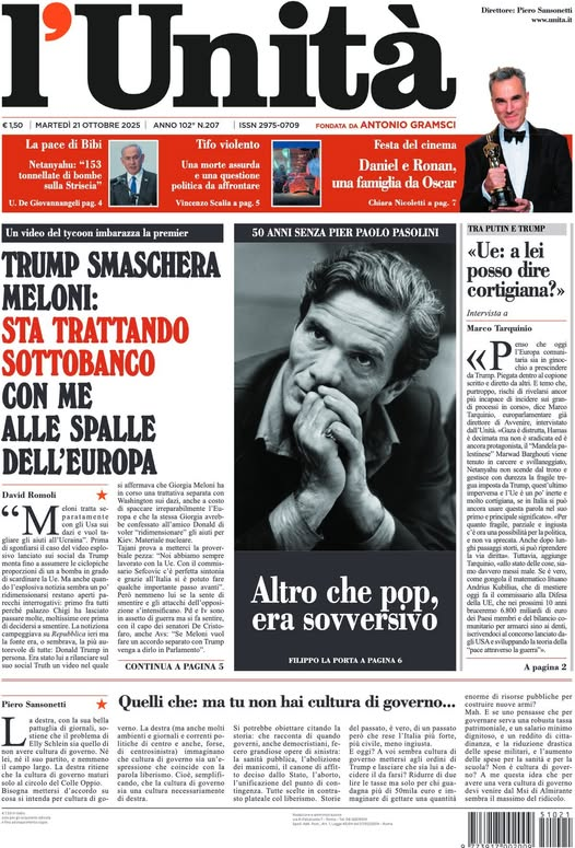 BlobRai3's tweet image. &quot;SOPRA IL BANCO L&apos;EUROPA CAMPA, SOTTOBANCO L&apos;EUROPA... CREPA&quot;!?! (semicit.).
&quot;Trump smaschera Meloni...&quot;. (l&apos;Unità).
Alle 20 su Rai3 nuova puntata di #blob...