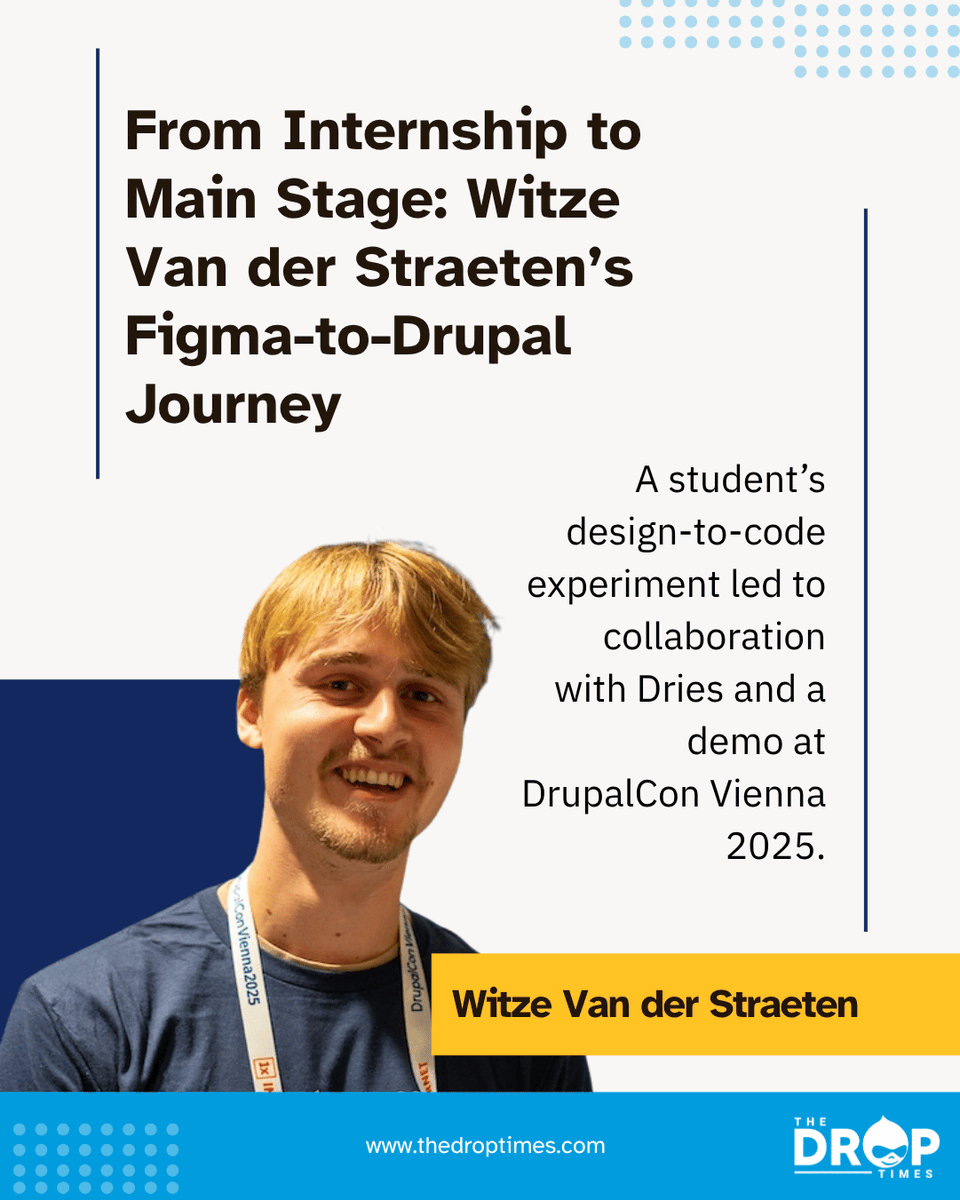 thedroptimes's tweet image. From student project to DrupalCon Vienna keynote! 🎤
Witze Van der Straeten’s Figma-to-Drupal workflow wowed Dries Buytaert and the AI Initiative.
Read the TDT story 👉 [bit.ly/4nhwUKb 
#Drupal #DrupalCon #AI #OpenSource
