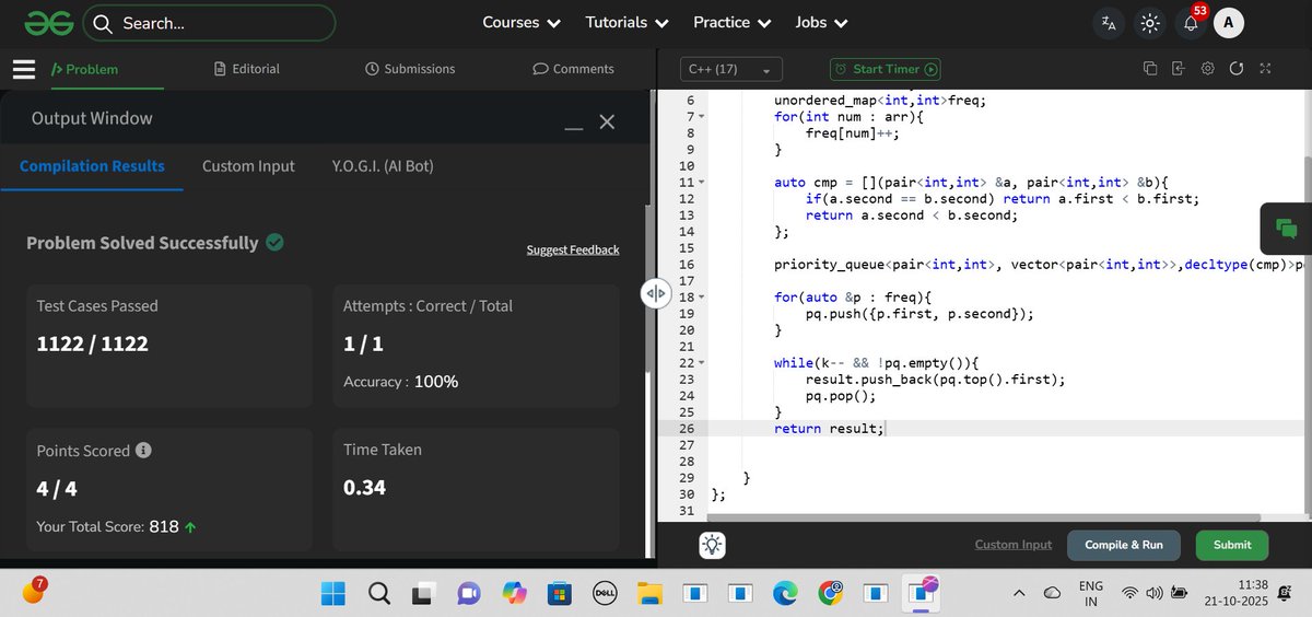 anubhavg1204's tweet image. GFG POTD ✅ :- Top K elements
#GFG
#100daysofcode
#Coding