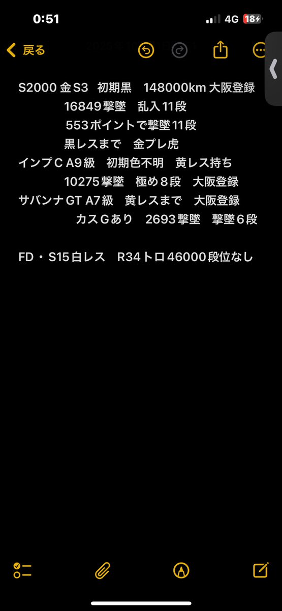 vy_9696's tweet photo. 🚘湾岸データ代理出品

S2000  ssss3級 148000km
金プレ 虎🐯
︎🌟16849撃墜▪️乱入十一段

インプC A9級
︎🌟10275撃墜▪️極め八段🦣

サバンナGT A7級
︎🌟2693撃墜▪️撃墜六段🦍

R34  sss級
🏆46000トロフィー

FD A級 白レス
S15 B級 白レス

即決 12万 分割最大2回
#湾岸データ販売 
#Vyデータ在庫 https://t.co/M4GewrjAMT