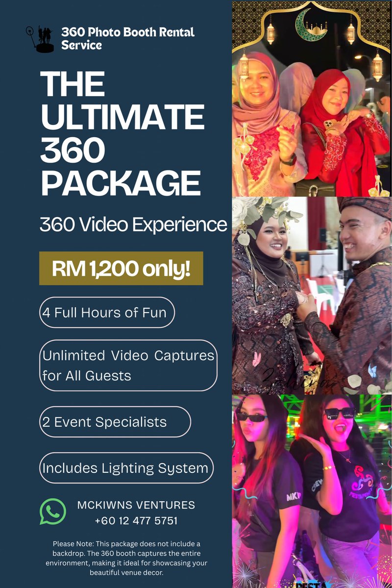 Hey hampa orang-orang Penang! 🎉
Nak majlis hampa meletop dengan 360 Video Booth?
RM1,200 je untuk 4 jam—unlimited video, lighting cun, 2 event specialist standby.
Tak payah backdrop, majlis hampa dah cukup shempoi!
📲 DM or WhatsApp +60 12 477 5751
#360BoothPenang #EventGempak