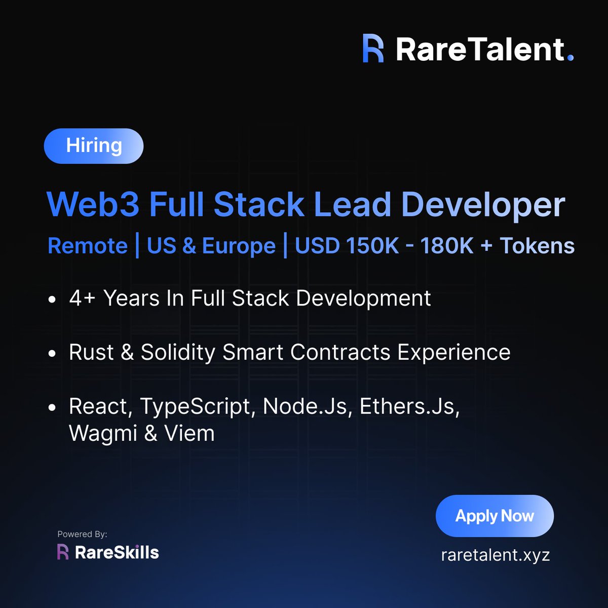 itsme_madara's tweet image. Looking for Web3 Developers! 
1. Full Stack Lead Developer 
2. Solana Smart Contract Engineer

Remote | US &amp;amp; EU preferred. 

Apply now (link in comments) or refer a friend.