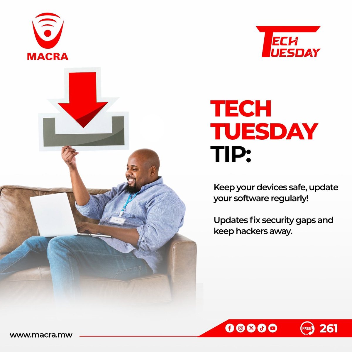 MACRAMALAWI's tweet image. Keep your devices protected!

Regular software updates fix security gaps and keep hackers away. 

#TechTuesday 
#MACRA
#StaySafeOnline
#DigitallyTransformedMalawi 
#261TollFree