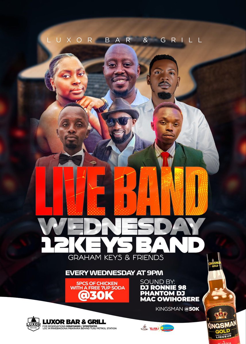 Experience the best of live music this Wednesday at @luxorbarmbarara with <a href="/12keysband/">12Keys</a>! It’s the ultimate midweek celebration — good food, good people, and even better music! 🎉
#grahamkeysmusic #celebratinglove  <a href="/Mavadostylez/">Mavado Styles🔥🇺🇬</a> <a href="/ENayebembera/">Nayebembera Emmanuel</a>