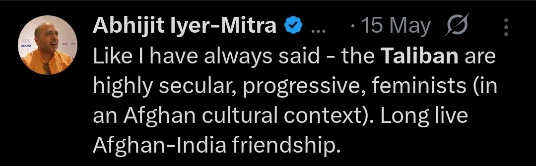 . <a href="/ZohranKMamdani/">Zohran Kwame Mamdani</a> doesn't suck up to Taliban, YOU DO <a href="/Iyervval/">Abhijit Iyer-Mitra</a> . STFU!