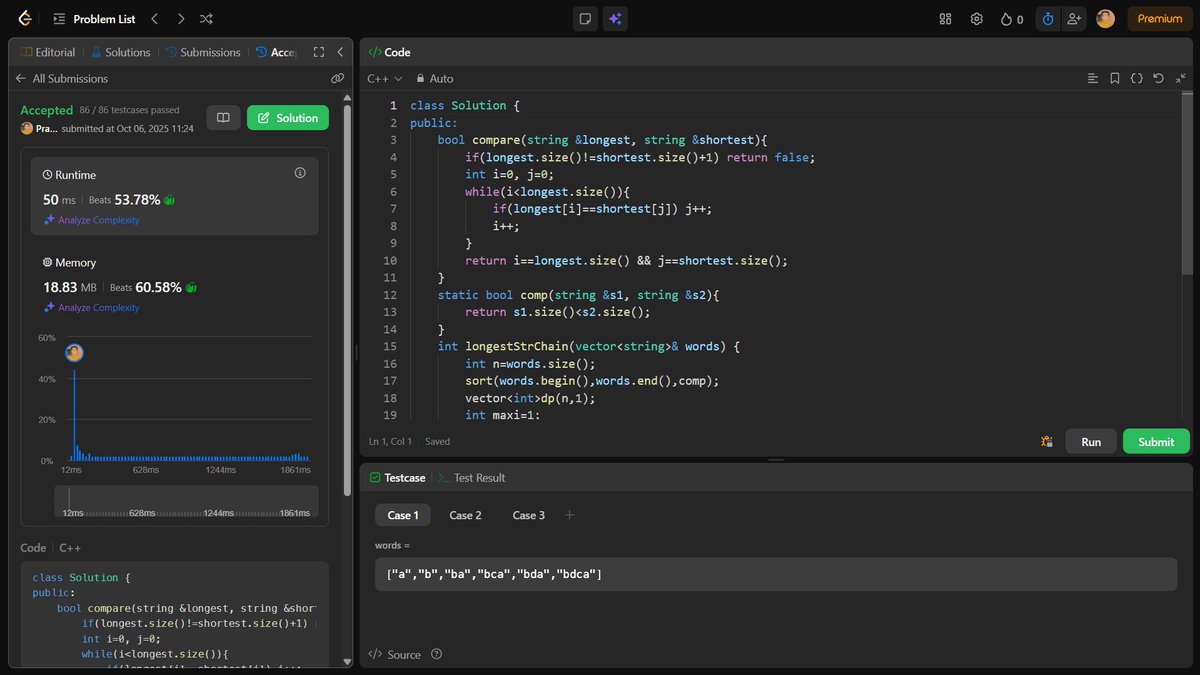 Prajwald012's tweet image. 📘 Wrapped up with the 7th Dynamic Programming pattern — DP on LIS (Longest Increasing Subsequence)!

🎯 Up Next:
➡️ DP on MCM (Matrix Chain Multiplication)!
➡️ DP on Squares!

#StriversA2ZDSASheet #100DaysOfCode #DynamicProgramming #DSA #CodingJourney