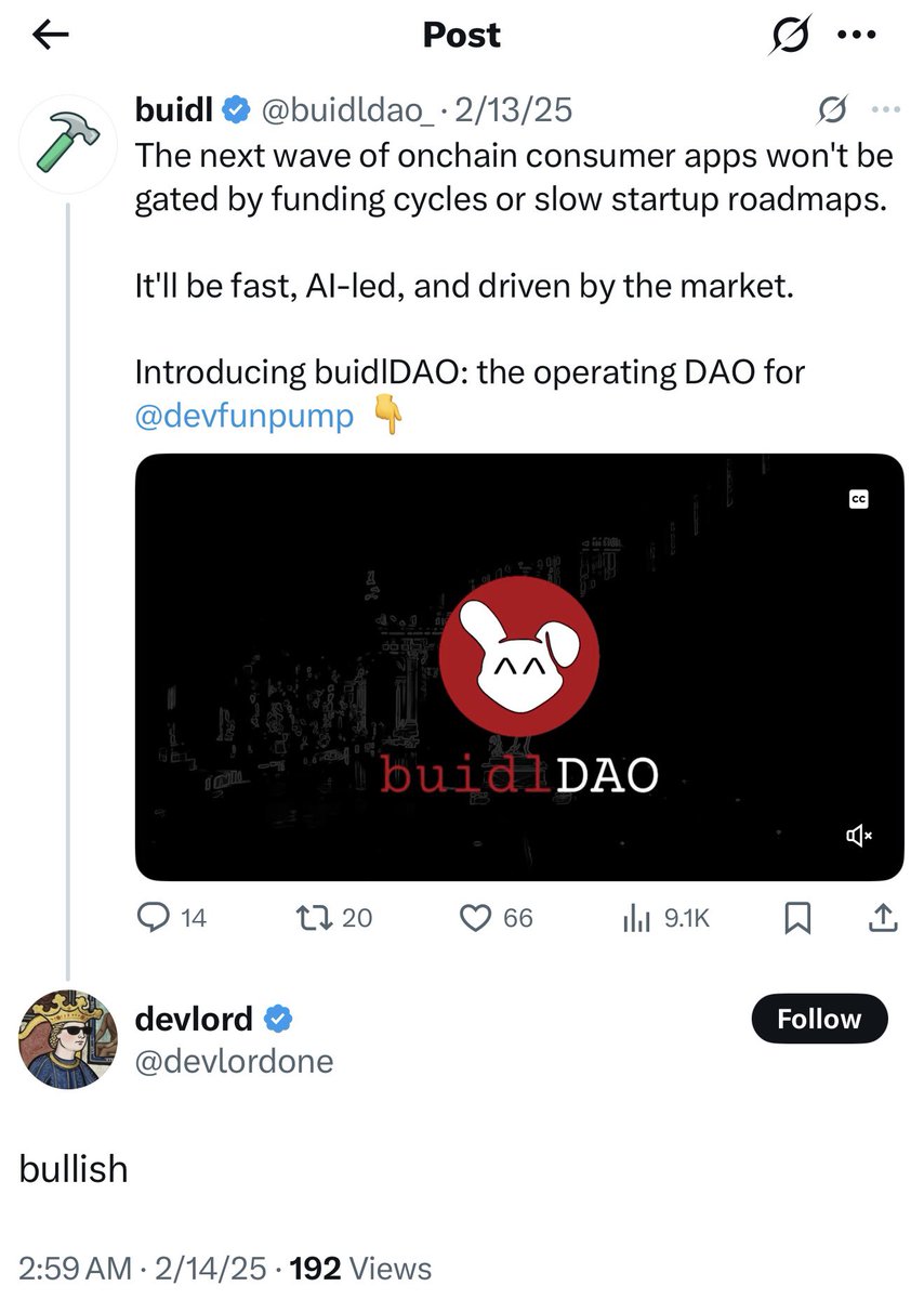 $Buidl <a href="/buidldao_/">buidl</a> is the operating DAO for @devfunpump Confirmed by devfun founder