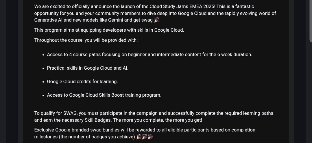 Lizettle_'s tweet image. This is a fantastic opportunity to strengthen your cloud computing and AI development skills with one of the world’s leading tech companies.
Participants who reach milestone achievements will also receive exclusive Google-branded swag bundles, awarded based on the number of…