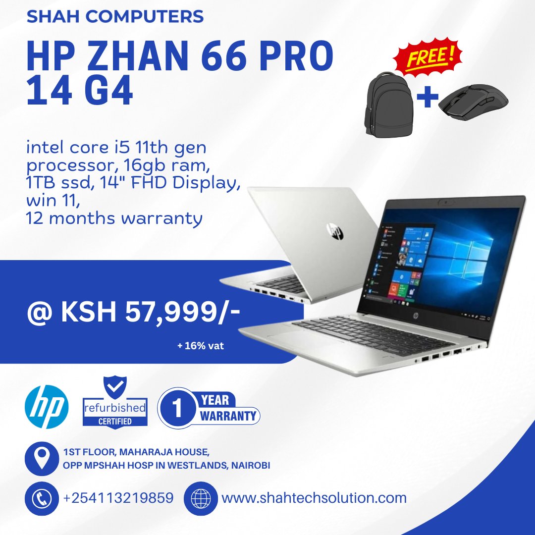 shahcomputers_'s tweet image. More Power. More Memory. More Storage.
HP ZHAN 66 Pro 14 G4 – built for speed &amp;amp; productivity 💻
⚡ i5 11th Gen | 16GB RAM | 1TB SSD | 14&quot; FHD | Win 11
🎒 FREE Backpack + Mouse
💰 KSH 57,999 + VAT

📍 Shah Computers, Westlands Nairobi
🌐 shahtechsolution.com | 📞 0113219859