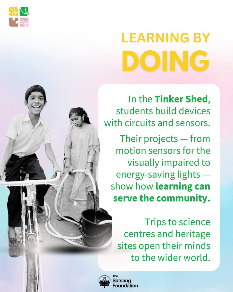 SatsangTweets's tweet image. 1/3
#TheSatsangVidyalaya began in 1999 in a small thatched hut. Today, it stands as a lively school offering 100% #FreeEducation to #firstgen #tribal &amp;amp; #rural children. Learning happens through #play, curiosity &amp;amp; care.