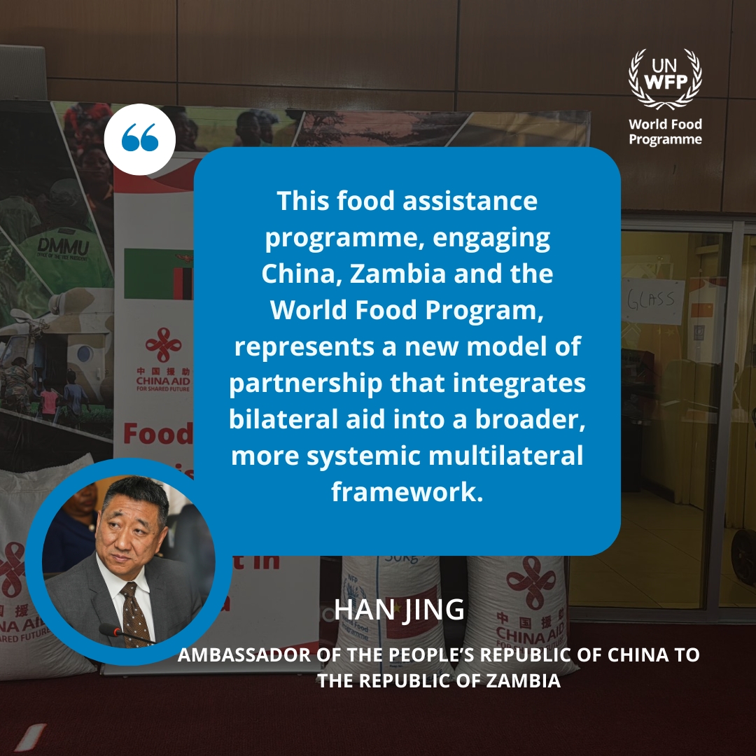A model of partnership in action!

“This food assistance programme, engaging China, Zambia and the World Food Programme, represents a new model of partnership that integrates bilateral aid into a broader, more systemic multilateral framework.”