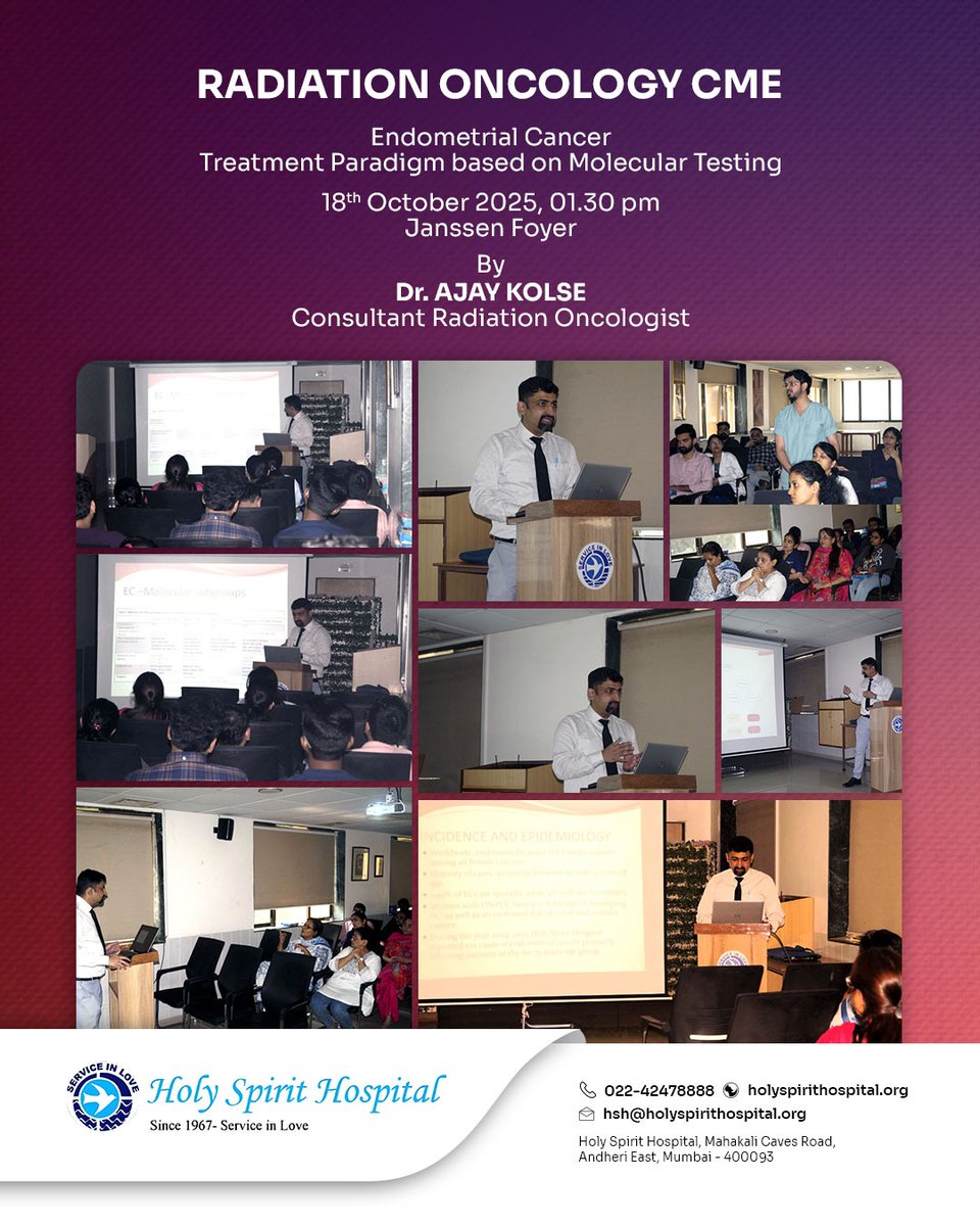The future of oncology is personalized. 🧬

Our latest CME with Dr. Ajay Kolse explored the new treatment paradigm for endometrial cancer based on molecular testing. This is precision medicine in action, right here at Holy Spirit Hospital.

#PersonalizedMedicine #Oncology #CME