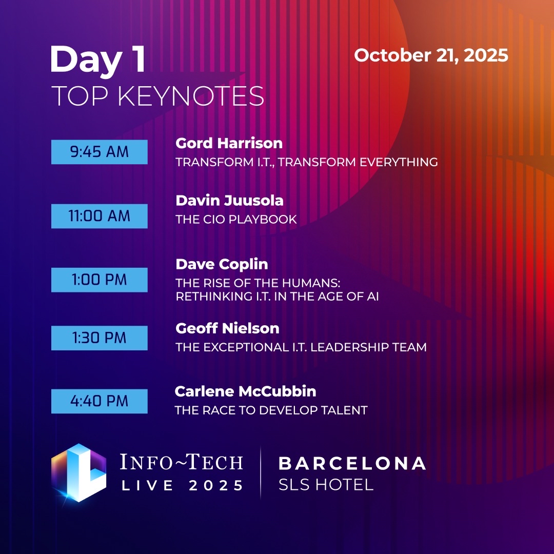 infotechRG's tweet image. Day 1 of #InfoTechLIVE 2025 is officially underway in Barcelona.

Big ideas. Bold voices. The future of IT starts here.

Which session are you tuning into first? 👇

#TechEvent #Innovation #FutureOfIT