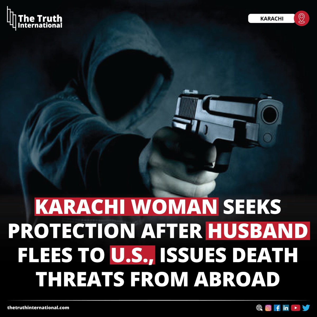 ttimagazine's tweet image. Karachi Woman Seeks Protection After Husband Flees to U.S., Issues Death Threats from Abroad

FOR FULL STORY:  thetruthinternational.com/karachi-woman-…

#Crimes #KarachiWoman #Seeks #Protection #HusbandFlees #US #Issues #DeathThreats #Abroad #KARACHI #TTI
