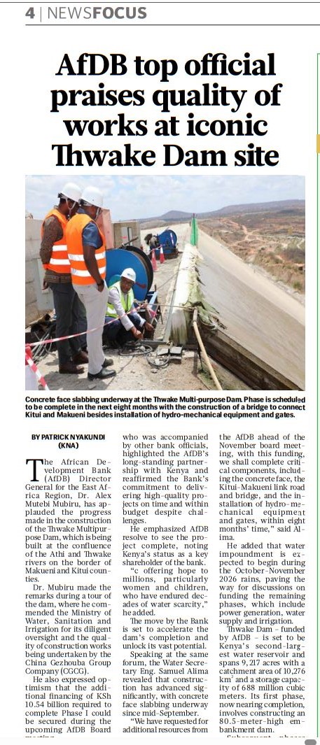 ThwakeWater's tweet photo. The @AfDB_Group  strong confidence in the @ThwakeWater  will CATAPULT  dam's completion and TRANFORMATION of Lower Eastern Kenya's socio-economic landscape, alleviating water scarcity for millions of women and children 
@MOWSI_KE @EngSaoalima https://t.co/Nycrio8tUi