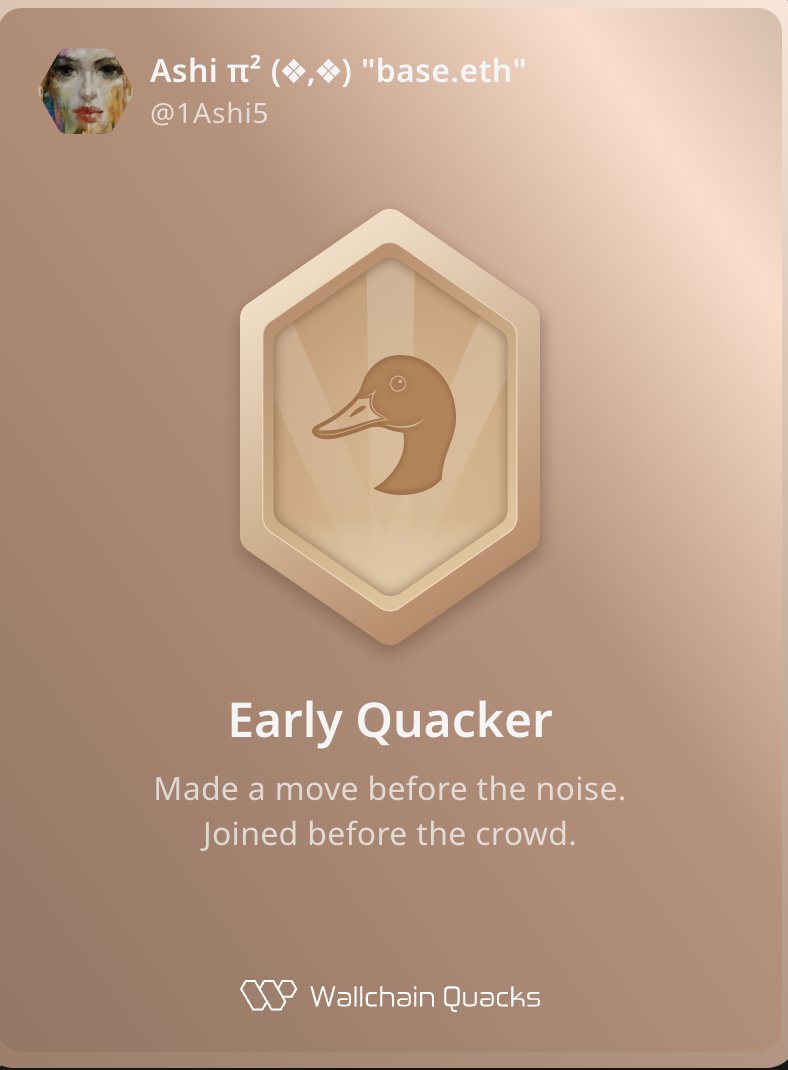 My name is Ashi

I am Early Quacker on Wallchain 🦆

I am based idOS Preacher

I'm ready for <a href="/wallchain_xyz/">Wallchain Quacks</a> Genesis NFT and TGE.

I'm bullish on <a href="/idOS_network/">idOS</a> 

gQuack if you are also early, Let’s Connect 🤝

PASS IT ON 🚀