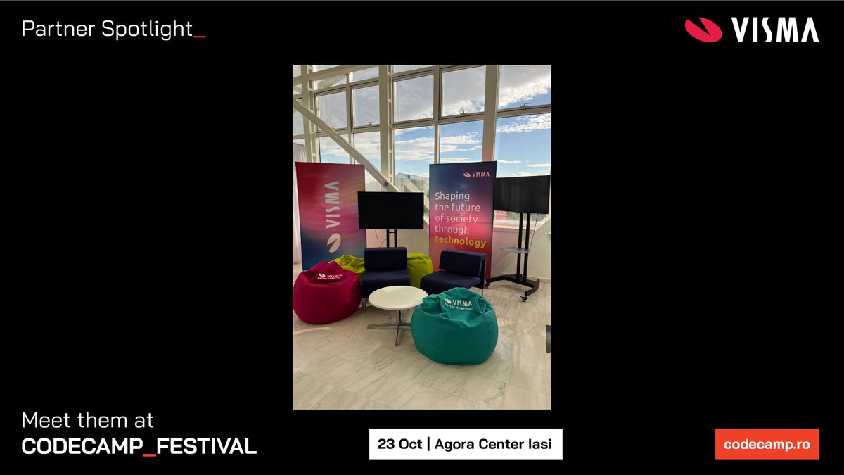 Codecampro's tweet image. Time for another Partner Spotlight! Get ready to relax, recharge, and connect with the team from Visma Software Romania at Codecamp_Festival Iasi!

Meet Visma at Codecamp_Festival: codecamp.ro/codecamp-festi…
📅 23 October
📍 Agora Center Iasi