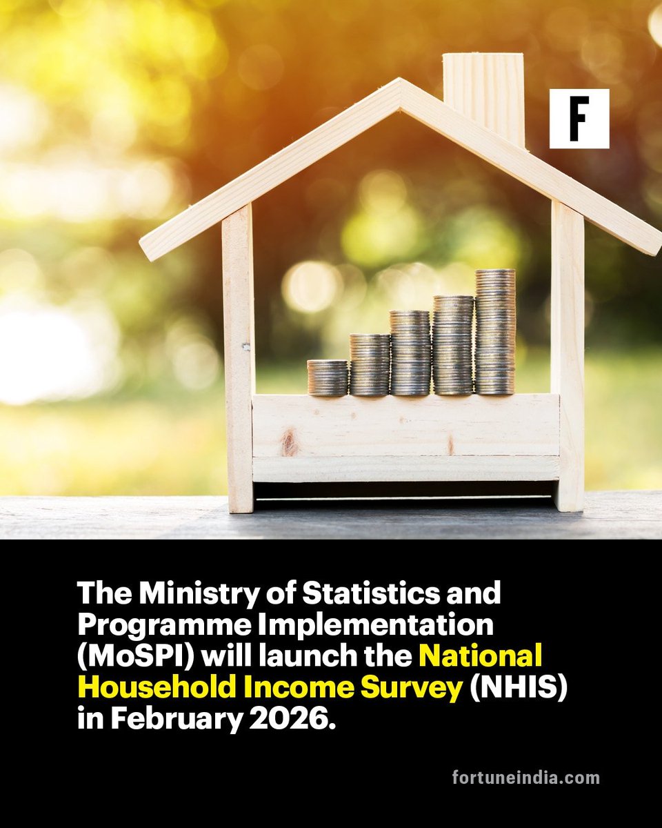 FortuneIndia's tweet image. India is set to launch its first-ever National Household Income Survey (NHIS) in February 2026 — a milestone move to bridge a crucial socio-economic data gap. 
#NHIS2026 #DataForDevelopment #EconomicSurvey #IndiaGrowthStory #SocioEconomicInsights