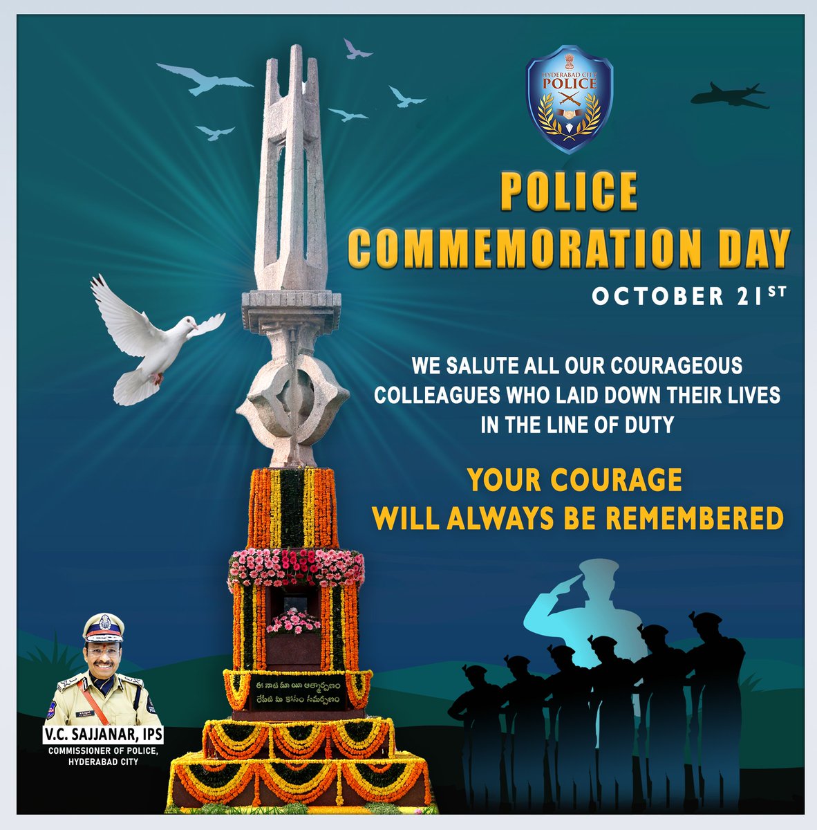 TeluguStride's tweet image. పోలీసు అమరవీరుల సంస్మరణ దినోత్సవం సందర్భంగా ఎక్స్ వేదికగా నివాళులర్పించిన హైదరాబాద్ సీపీ సజ్జనార్..

దేశ రక్షణలో, ప్రజల భద్రత కోసం తమ ప్రాణాలను త్యాగం చేసిన ధీర పోలీసు అమరవీరులకు నివాళి

మీ త్యాగం, నిబద్ధత, సేవాభావం స్ఫూర్తిదాయకం

- సజ్జనార్
#Cpsajjanar #Policecommemorationday