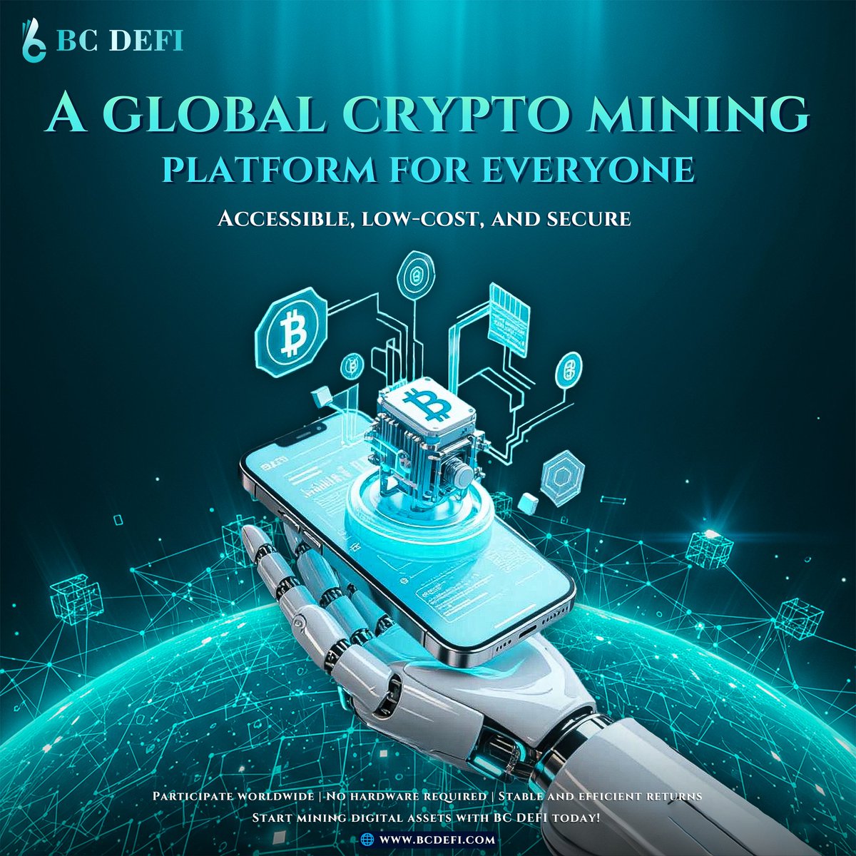 BC DEFI: Global Access to Crypto Mining BC DEFI makes mining accessible  worldwide. No hardware, no limits. Secure, efficient, and optimized for  stable digital asset rewards anytime, anywhere. Start mining today! 🌐