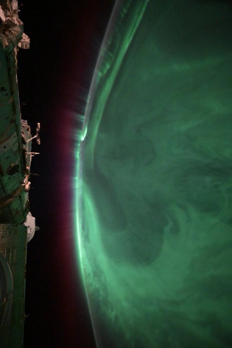 L_ThinkTank's tweet image. [ 🔭 AURORES BORÉALES | 🌍 TERRE ] 

🔸  Spectaculaire image d’aurores boréales capturée par la Station Spatiale Internationale.