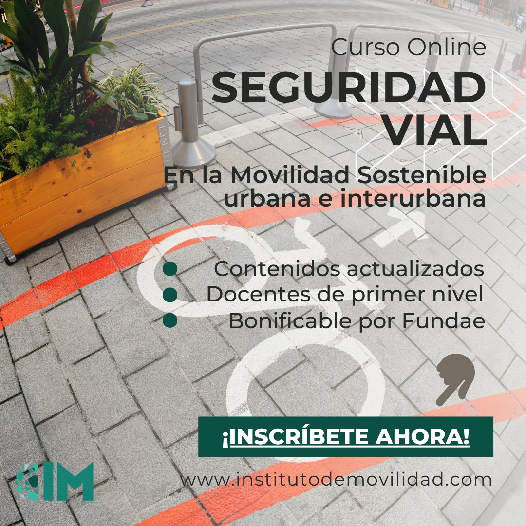 Si trabajas en movilidad, urbanismo o transporte… este curso es para ti.
Es bonificable por Fundae y puede ser gratis con cargo a los créditos de formación.
Aprenderás a integrar la #seguridadvial en la #planificaciónurbana y a diseñar espacios seguros.
institutodemovilidad.com/curso-online-s…