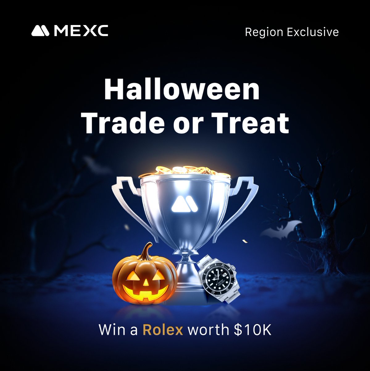 MEXC_Mal's tweet image. 👻 #Halloween Trade or Treat is here!
Trade your way to the top and stand a chance to win a #Rolex worth $10,000! 💰
👉 Full Details: mexc.fm/futures-activi…
🏆 Top 50 Futures Traders share a $40,000 prize pool!
💥 Hit $1B in trading volume and the Rolex is yours!
📅 Oct 21,…