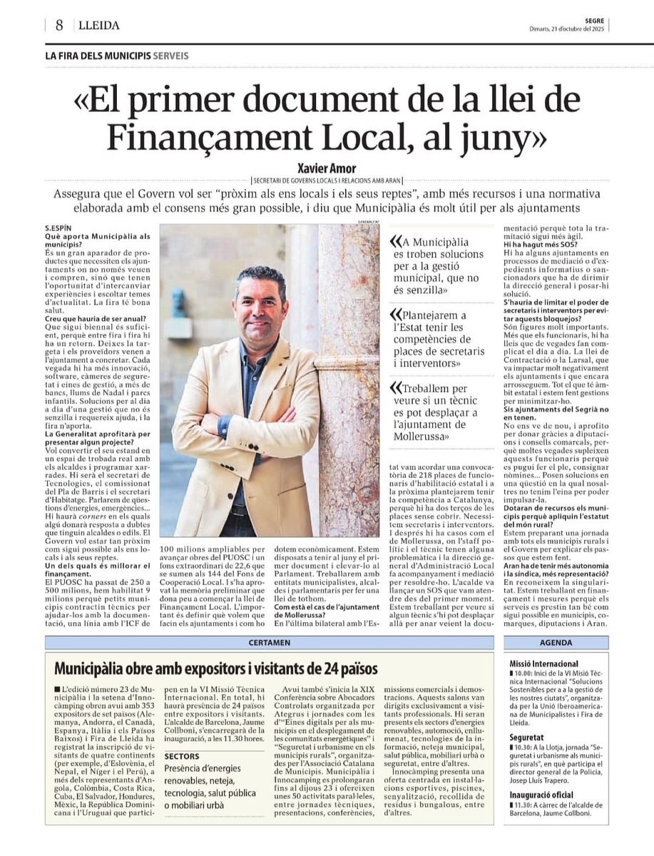 📰 Tenim una responsabilitat i un objectiu: estar al costat i dotar de més eines i recursos als Ajuntaments, com la millor forma d'estar a prop i millorar la qualitat de vida de la gent.

Llegeix l'entrevista que avui publica <a href="/SEGREcom/">SEGRE</a>: segre.com/ca/lleida/2510… <a href="/muni_cat/">Municat</a>